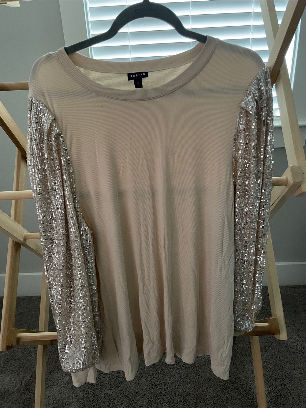 Torrid Beige Sequin Sleeve Scoop Neck Top